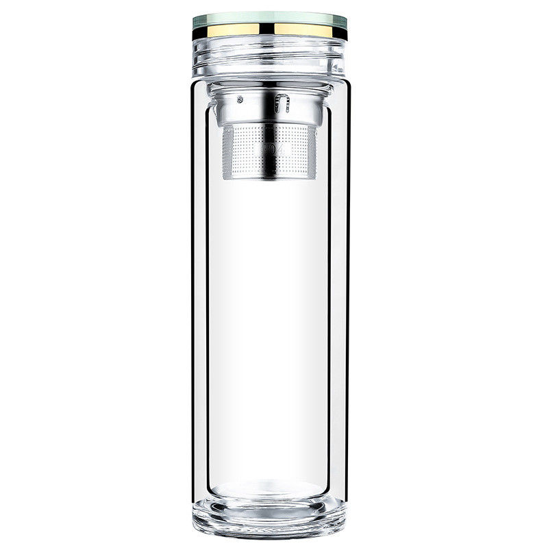 Dubbele het Waterfles van het Muur Dikke Glas met Kristaldeksel BPA Vrije Vriendschappelijke Eco leverancier